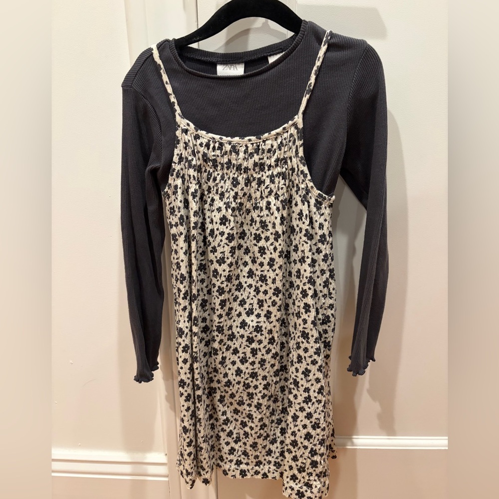 Zara Black and Cream Floral Kids Dress